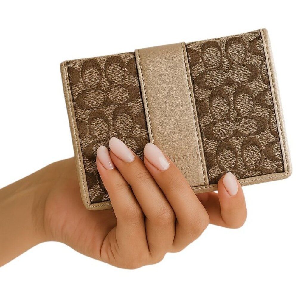 Coach Wallet Bifold Card Holder ID Signature Jacquard METALLIC WOMEN'S WOMAN'S
